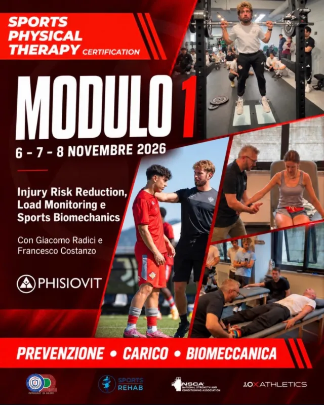 Locandina del modulo 1 della Sports Physical Therapy Certification di Phisiovit, 6–8 novembre 2026